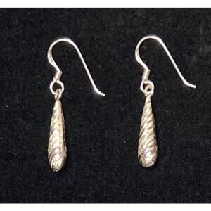 925 Sterling Silver Teardrop Dangle Earrings 3-D Textured Smooth Design Vintage